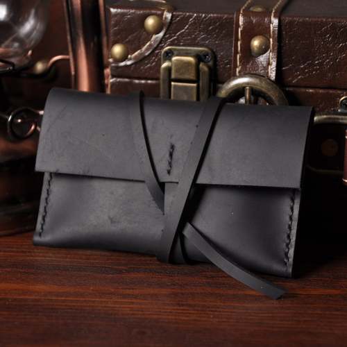 Handmade Mens Cool Short Leather Wallet Men Small Card Slim Wallets Bifold for Men