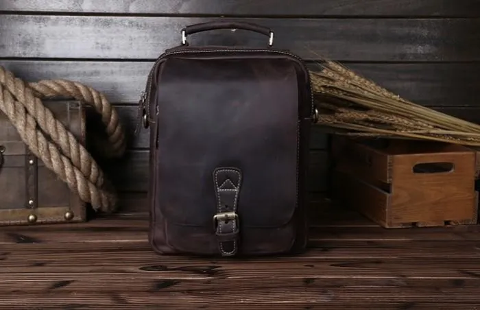 Vintage Leather Small Handbag Messenger Bag Shoulder Bag For Men