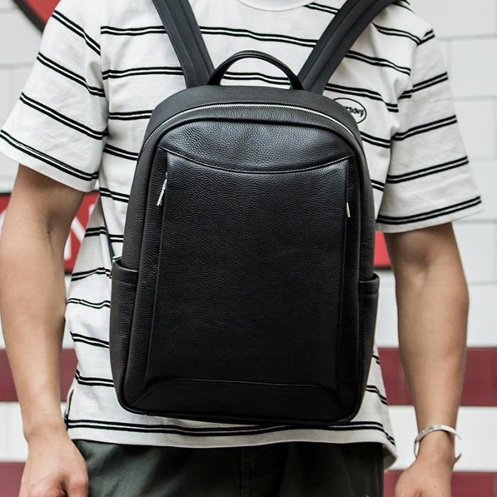 Cool Black Mens Leather Backpacks Travel Backpack 14-inch Laptop Backpack for men