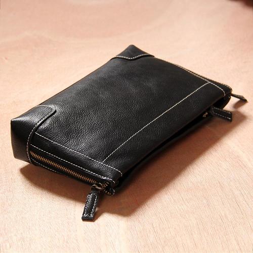 Cool Leather Mens Clutch Wristlet Bag Black Zipper Clutch Wallet for Men
