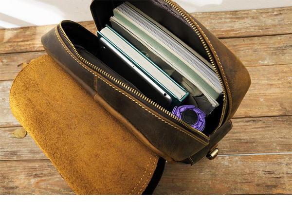 Dark Brown Cool Mens 15 inches Leather Computer Backpacks Travel Backpacks Laptop Backpack for men