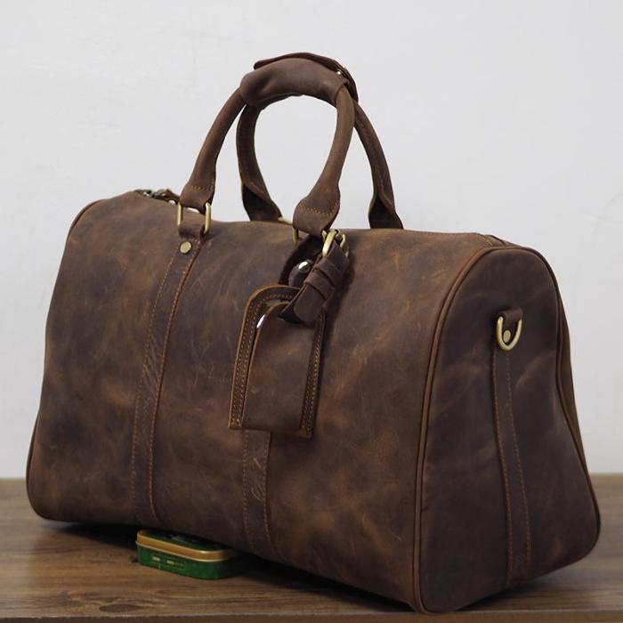Cool Leather Mens Weekender Bags Vintage Travel Bags Duffle Bag for Men