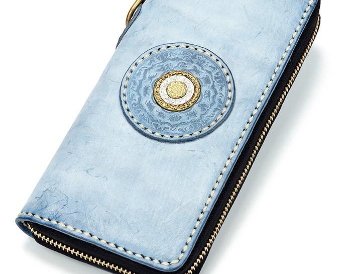 Handmade Leather Tibetan Mens Chain Biker Wallet Cool Leather Wallet Long Clutch Wallets for Men