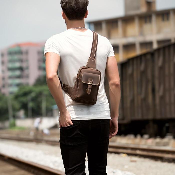 Leather Mens Cool Sling Bag Crossbody Bag Chest Bag for men