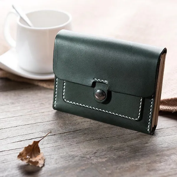 Handmade Leather Mens Cool Short Wallet Card Holder Small Card Wallets for Men Women
