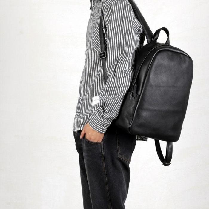 Genuine Leather Mens Cool Backpack Sling Bag Large Black Travel Bag Hiking Bag for men