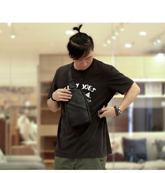 Vintage Dark Brown Leather Mens Chest Bag Black Sling Bag Sling Pack For Men