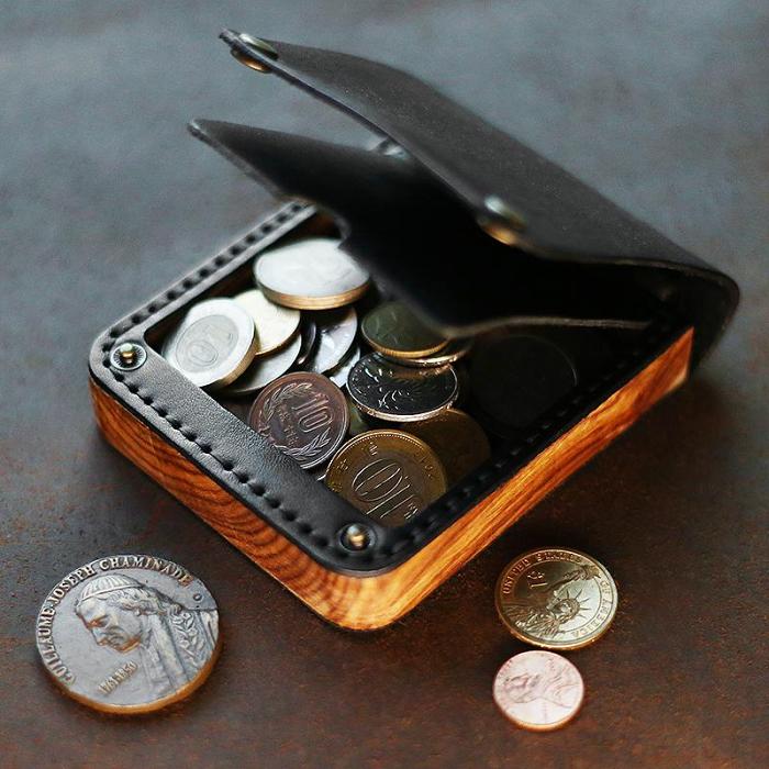 Cool Wooden Leather Black Mens Wallet Small Card Holder Coin Wallet for Men
