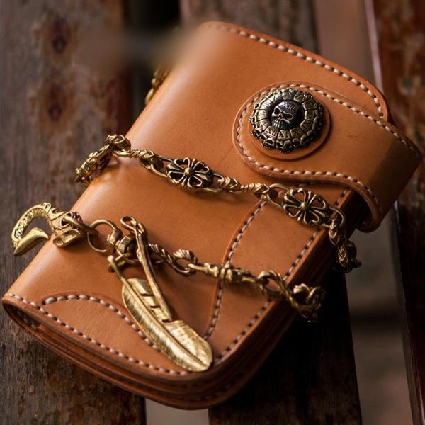 Handmade Leather Short Mens Chain Biker Wallet Cool Leather Wallet With Chain Wallets for Men