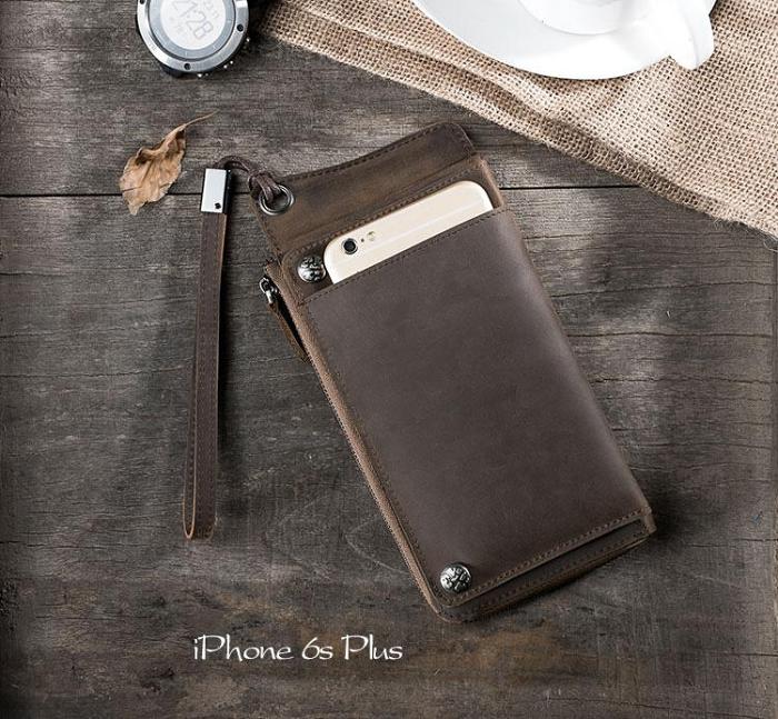 Handmade Leather Mens Cool Long Chain Wallet Phone Biker Trucker Wristlet Wallet