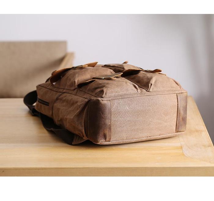 Cool Waxed Canvas Leather Mens Waterproof 15'' Backpack Gray Travel Backpack Hiking Backpack for Men