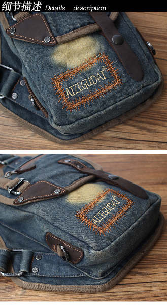 Blue Denim Mens Biker Sling Pack Chest Bag Vintage Denim Sling Bag For Men