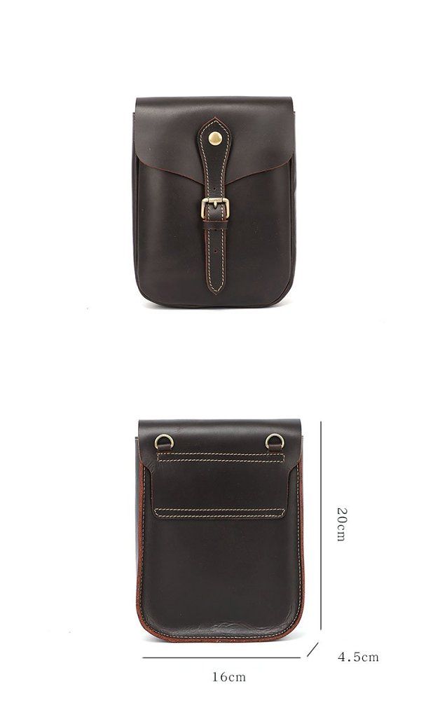 Dark Brown Vintage Leather Mens Small Messenger Bag Waist Bag Belt Pouch Bag For Men