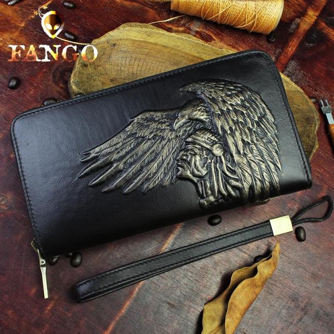 Handmade Leather Mens Tooled Indian Cool Zipper Phone Travel Long Wallet Card Holder Card Slim Clutch Wallets for Men