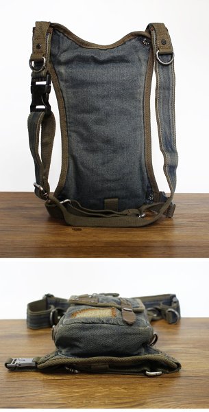 Blue Jean Canvas Mens Biker Waist Bag DropLeg Bag Belt Pouch Small Messenger Bag For Men