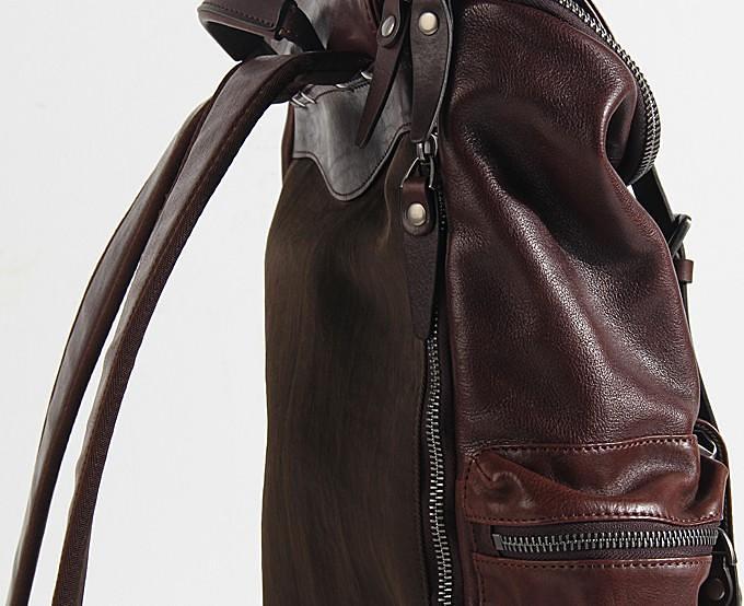Genuine Leather Mens Cool Backpack Sling Bag Large Black Travel Bag Hiking Bag for men
