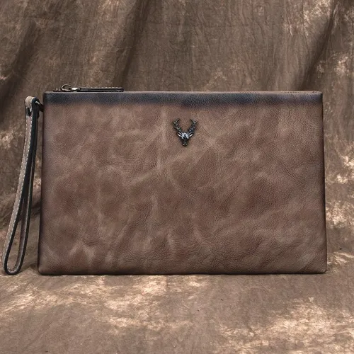 Vintage Tan MENS LEATHER SLIM ZIPPER CLUTCH WRISTLET PURSE BAG CLUTCH BAG FOR MEN