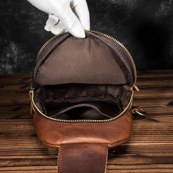 Cool Vintage Leather Mens Sling Bag Chest Bag Vintage One Shoulder Backpack For Men