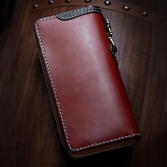 Handmade Leather Mens Chain Biker Wallet Cool Leather Wallet Long Phone Wallets for Men