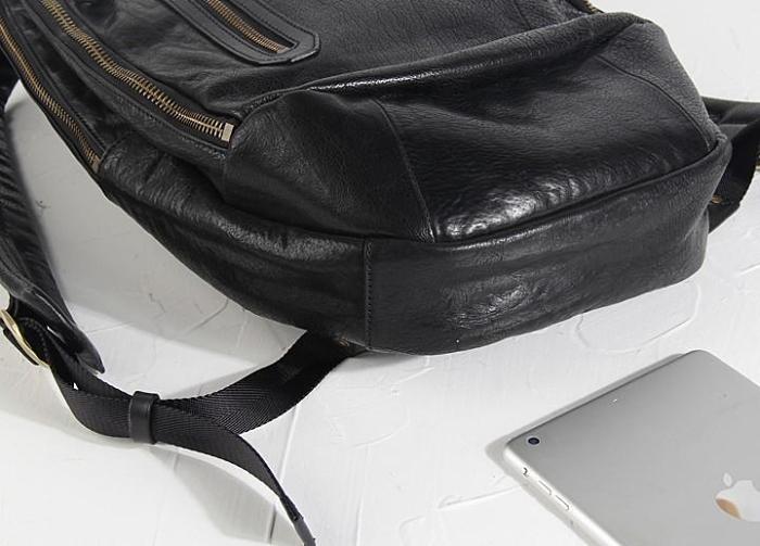 Genuine Leather Mens Cool Backpack Sling Bag Large Black Travel Bag Hiking Bag for men
