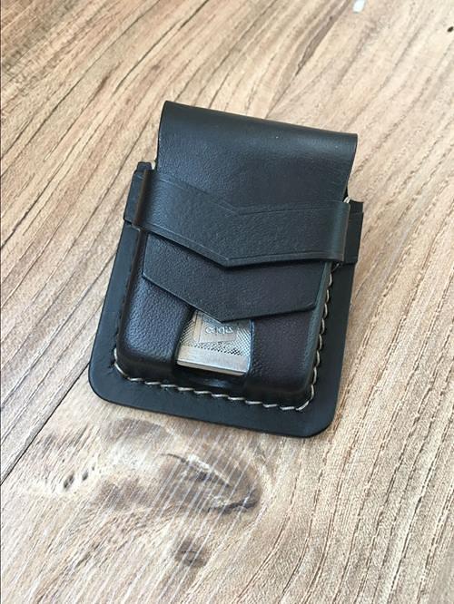 Handmade Black Leather Classic Zippo Lighter Pouch Standard Zippo Lighter Holder with Belt Loop For Men