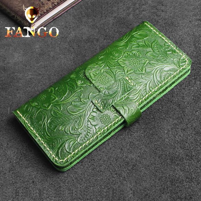 Handmade Leather Floral Mens Cool Travel Long Wallet Card Holder Card Slim Clutch Wallets for Men