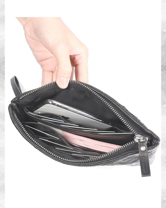 Handmade Leather Mens Black Cool Long Wallet Wirstlet Bag Ultra Thin Clutch Wallet for Men