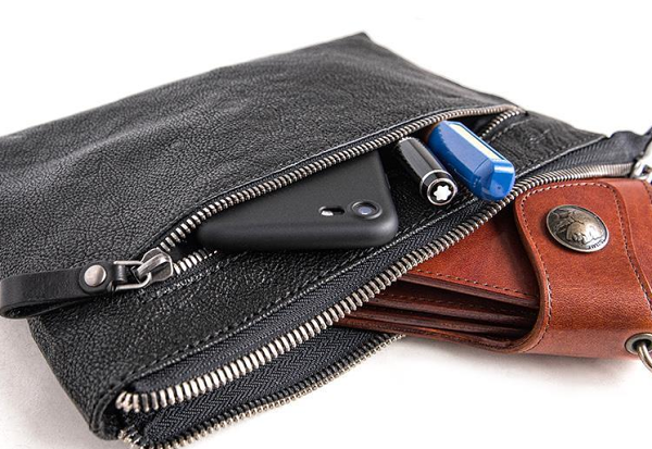 Genuine Leather Mens Cool Long Leather ipad bag Wrist Bifold Clutch Wallet for Men