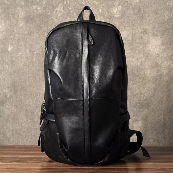 Genuine Leather Mens Cool Backpack Sling Bag Large Black Travel Bag Hiking Bag for men