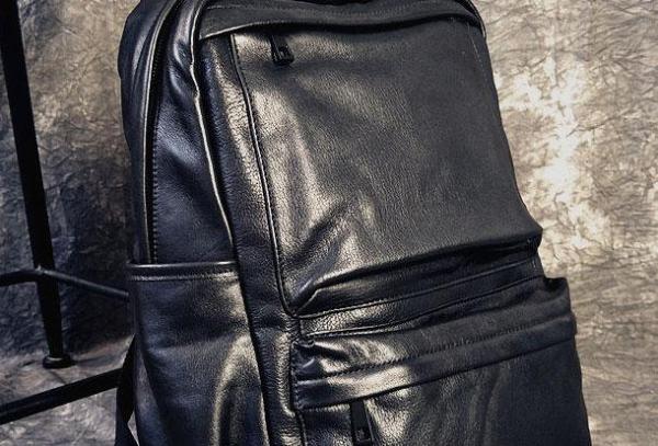 Mens Leather Cool Black Backpack for School Travel Bag Hiking Bag For Men