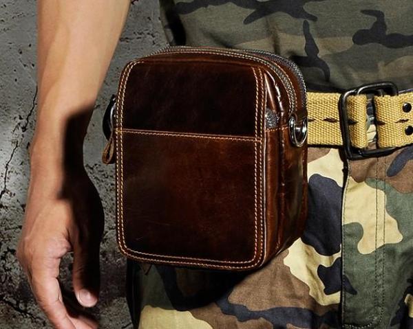 Mens Leather Small Belt Pouch Side Bag Waist Pouch Holster Belt Case for Men