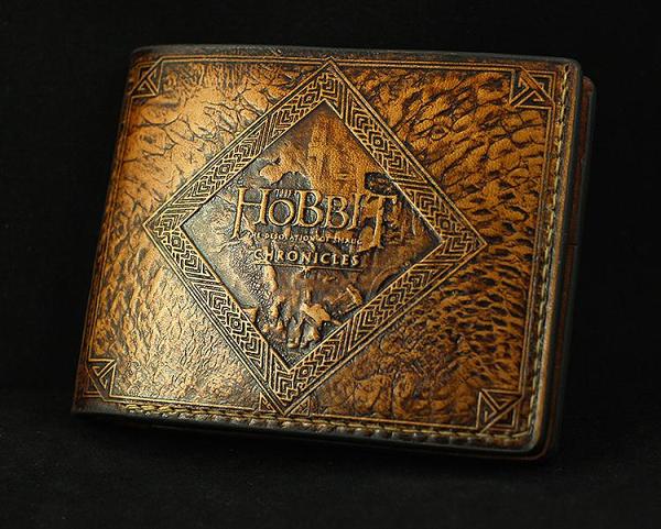 Handmade Leather Tooled Hobbit2 Mens billfold Wallet Cool Leather Wallet Slim Wallet for Men