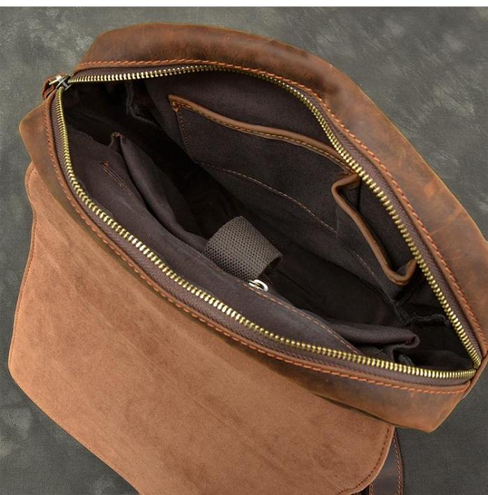 Cool Leather Mens 14 Dark Brown Hiking Backpack Travel Backpack College Backpack for Men