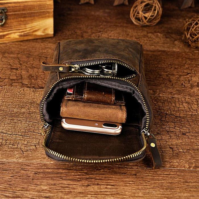Leather Belt Pouch Mens Small Cases Waist Bag Hip Pack Belt Bag Fanny Pack Bumbag for Men