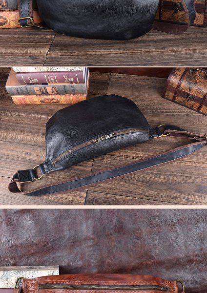 Black Leather Mens Large Sling Bag Leather Mens Big Sling Bag Sling Bag For Big Men
