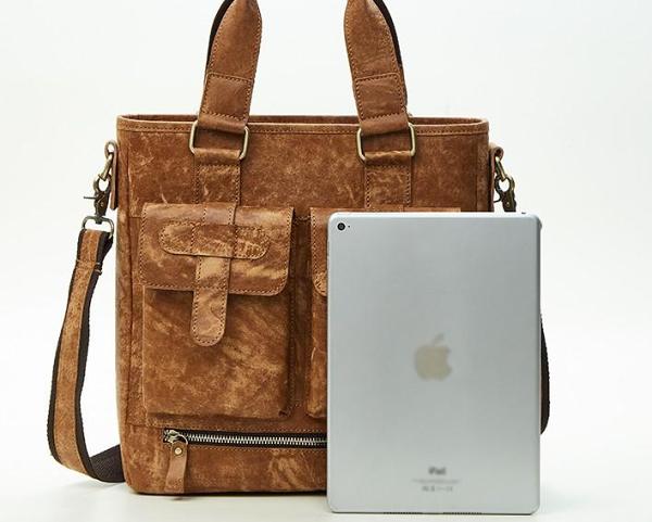 Cool Light Brown Vintage Leather Small Handbag Briefcase Fashion Work Bag For Men
