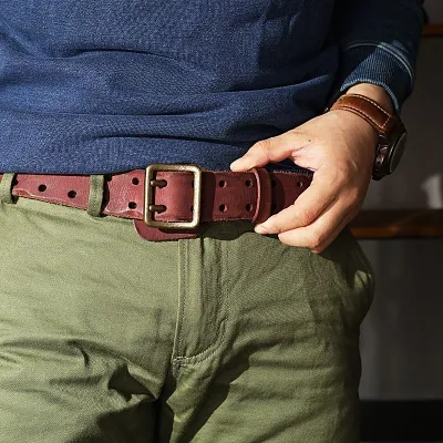 Black Washed Denim Leather Double Pins Belt Mens Red Brown Belt Men Brown Belt for Men