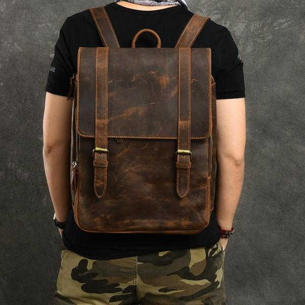 Cool Leather Mens 14 Dark Brown Hiking Backpack Travel Backpack College Backpack for Men