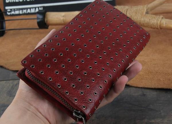 Genuine Leather Mens Cool Long Leather Wallet Zipper Clutch Wristlet Wallet for Men