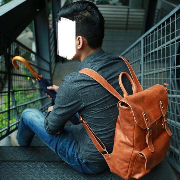 Cool Brown Mens Leather Backpack Travel Backpack School Backpacks for men