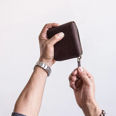 Genuine Leather Mens Cool billfold Leather Wallet Men Small Zipper Wallets Bifold for Men