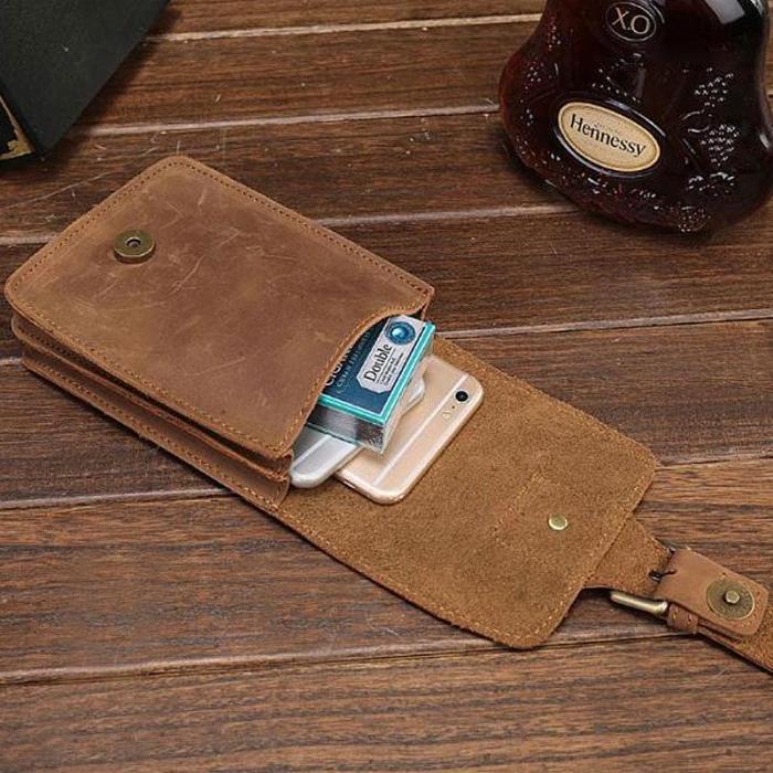 Cool Leather Mens Cigarette Case with Belt Loop Cell Phone Holster Belt Pouch for Men