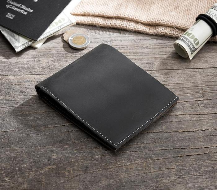 Handmade Leather Mens Cool Slim Leather Wallet Men Small Wallets Bifold for Men