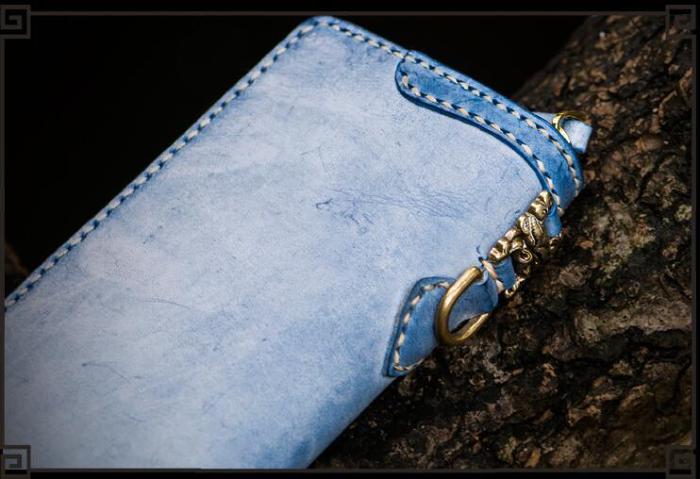 Handmade Leather Mens Chain Biker Wallet Cool Leather Wallet Long Clutch Wallets for Men