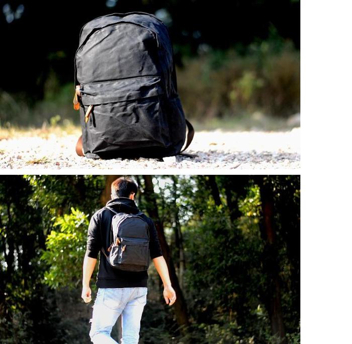 Waxed Canvas Mens Large College 14'' Computer Black Backpack Travel Backpack for Men