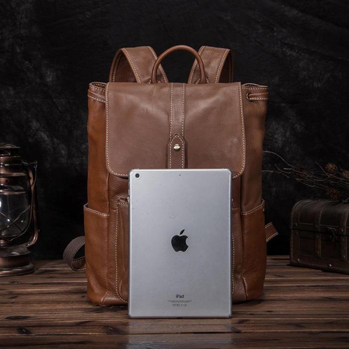Top Brown Leather Men's Satchel Backpack Computer Backpack 14 inches School Backpack For Men