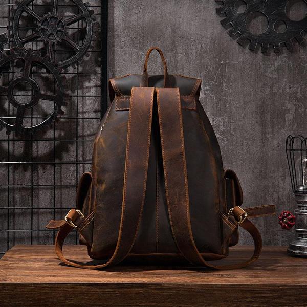 Vintage Mens Leather School Backpacks Satchel Backpack Leather Travel Backpack for Men