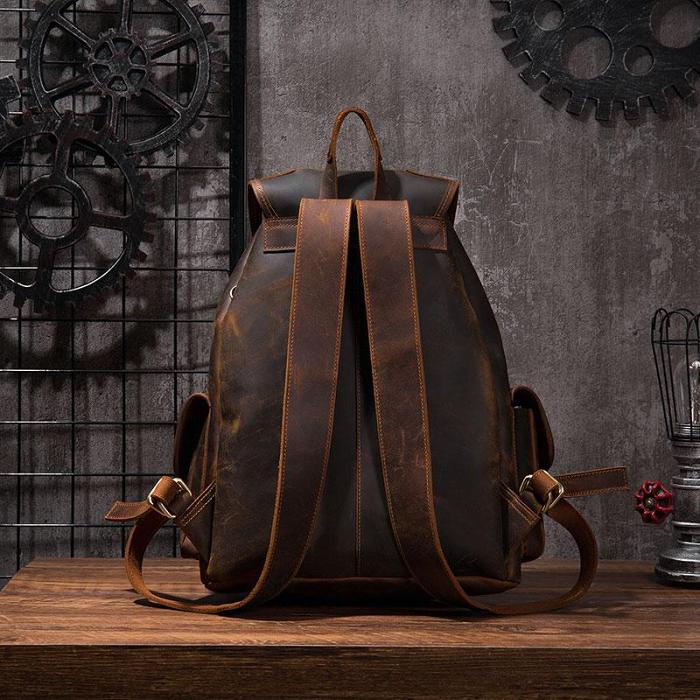 Vintage Mens Leather School Backpacks Satchel Backpack Leather Travel Backpack for Men