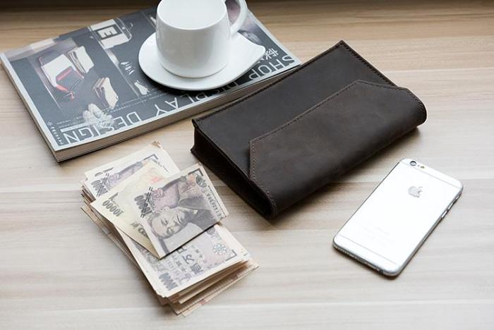 Handmade Leather Mens Clutch Cool Large Wallet Clutch Wristlet Wallet for Men