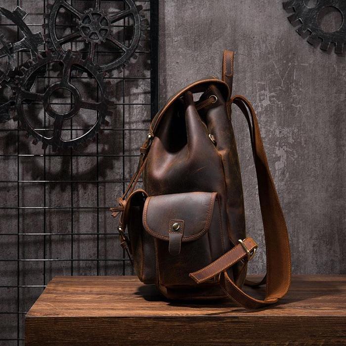 Vintage Mens Leather School Backpacks Satchel Backpack Leather Travel Backpack for Men